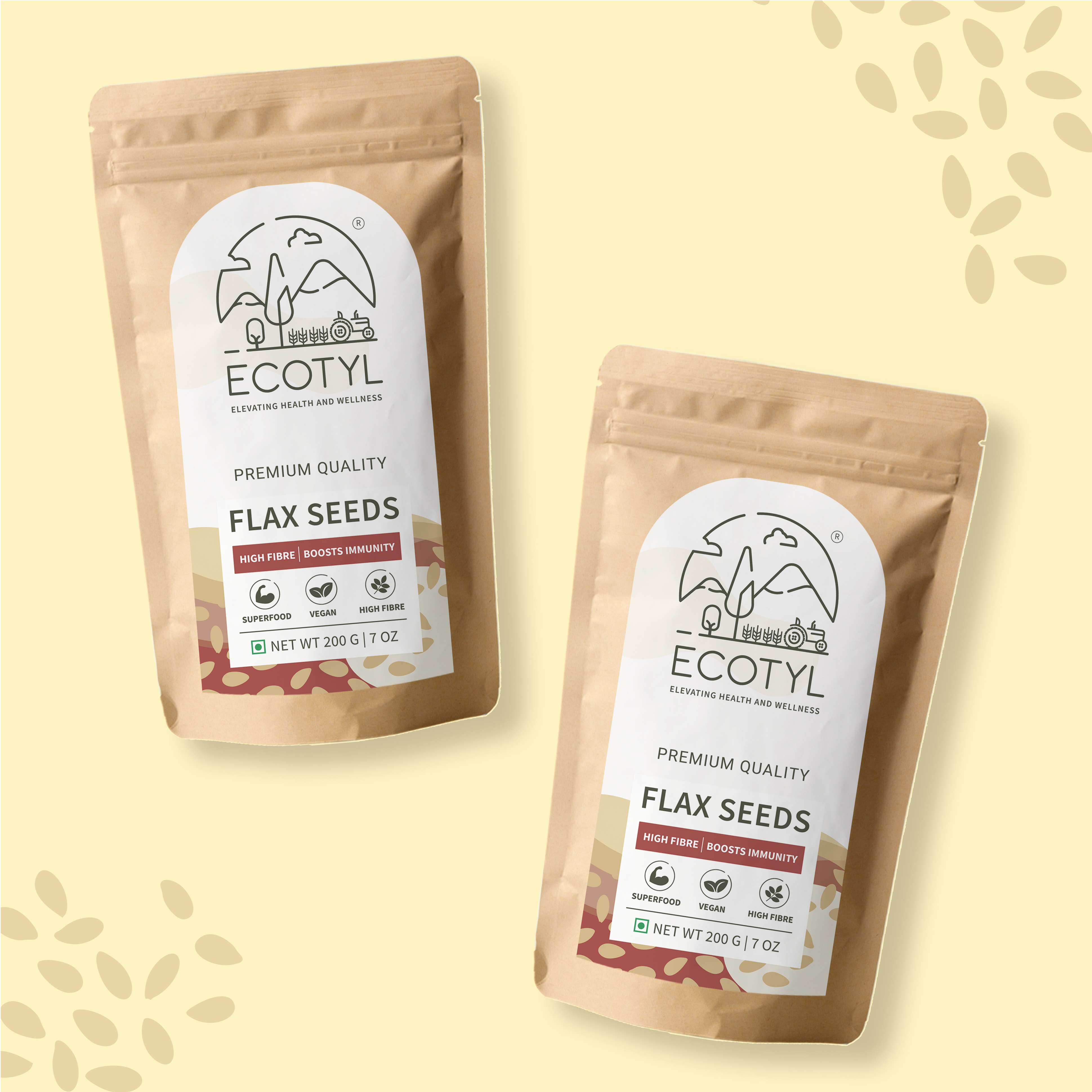 Ecotyl Flax Seeds - Set of 2 | Unroasted | For Heart and Hair Health | 2 x 200g